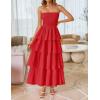 imageZESICA Womens Summer Boho Strapless Maxi Dress 2025 Casual Sleeveless Off Shoulder Smocked Tiered Beach Long SundressRed
