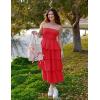 imageZESICA Womens Summer Boho Strapless Maxi Dress 2025 Casual Sleeveless Off Shoulder Smocked Tiered Beach Long SundressRed