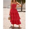 imageZESICA Womens Summer Boho Strapless Maxi Dress 2025 Casual Sleeveless Off Shoulder Smocked Tiered Beach Long SundressRed