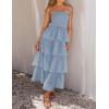 imageZESICA Womens Summer Boho Strapless Maxi Dress 2025 Casual Sleeveless Off Shoulder Smocked Tiered Beach Long SundressSky