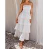 imageZESICA Womens Summer Boho Strapless Maxi Dress 2025 Casual Sleeveless Off Shoulder Smocked Tiered Beach Long SundressWhite