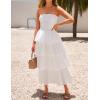 imageZESICA Womens Summer Boho Strapless Maxi Dress 2025 Casual Sleeveless Off Shoulder Smocked Tiered Beach Long SundressWhite