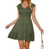 imageZESICA Womens 2025 Summer Casual V Neck Flutter Sleeve Bohemian Ruffle Smocked A Line Swing Mini DressArmygreen
