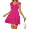 imageZESICA Womens 2025 Summer Casual V Neck Flutter Sleeve Bohemian Ruffle Smocked A Line Swing Mini DressRose