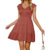 imageZESICA Womens 2025 Summer Casual V Neck Flutter Sleeve Bohemian Ruffle Smocked A Line Swing Mini DressRust