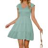 imageZESICA Womens 2025 Summer Casual V Neck Flutter Sleeve Bohemian Ruffle Smocked A Line Swing Mini DressSage