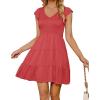 imageZESICA Womens 2025 Summer Casual V Neck Flutter Sleeve Bohemian Ruffle Smocked A Line Swing Mini DressWatermelon