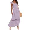 imageZESICA Womens 2025 Summer Lace Strap Sleeveless Square Neck Smocked High Waist Ruffle Hollow Out Flowy A Line Maxi DressLightpurple