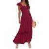 imageZESICA Womens 2025 Summer Lace Strap Sleeveless Square Neck Smocked High Waist Ruffle Hollow Out Flowy A Line Maxi DressWine