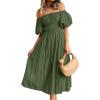 imageZESICA Womens Sexy Boho Off Shoulder Puff Short Sleeve High Waist Ruffled Flowy A Line Beach Party Midi DressArmygreen