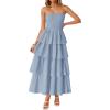 imageZESICA Womens Summer Boho Strapless Maxi Dress 2025 Casual Sleeveless Off Shoulder Smocked Tiered Beach Long SundressSky