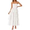 imageZESICA Womens Summer Boho Strapless Maxi Dress 2025 Casual Sleeveless Off Shoulder Smocked Tiered Beach Long SundressWhite