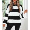 imageZESICA Womens Fall Long Sleeve Crew Neck Striped Color Block Comfy Loose Oversized Knitted Pullover SweaterBlackstriped