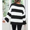 imageZESICA Womens Fall Long Sleeve Crew Neck Striped Color Block Comfy Loose Oversized Knitted Pullover SweaterBlackstriped
