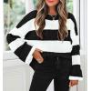 imageZESICA Womens Fall Long Sleeve Crew Neck Striped Color Block Comfy Loose Oversized Knitted Pullover SweaterBlackstriped