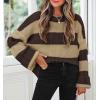 imageZESICA Womens Fall Long Sleeve Crew Neck Striped Color Block Comfy Loose Oversized Knitted Pullover SweaterBrown