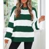 imageZESICA Womens Fall Long Sleeve Crew Neck Striped Color Block Comfy Loose Oversized Knitted Pullover SweaterForestgreen