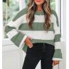 imageZESICA Womens Fall Long Sleeve Crew Neck Striped Color Block Comfy Loose Oversized Knitted Pullover SweaterGreen