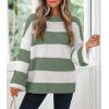 imageZESICA Womens Fall Long Sleeve Crew Neck Striped Color Block Comfy Loose Oversized Knitted Pullover SweaterGreen