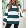 imageZESICA Womens Fall Long Sleeve Crew Neck Striped Color Block Comfy Loose Oversized Knitted Pullover SweaterGreygreen