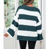 imageZESICA Womens Fall Long Sleeve Crew Neck Striped Color Block Comfy Loose Oversized Knitted Pullover SweaterGreygreen