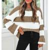imageZESICA Womens Fall Long Sleeve Crew Neck Striped Color Block Comfy Loose Oversized Knitted Pullover SweaterLightkhaki