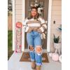 imageZESICA Womens Fall Long Sleeve Crew Neck Striped Color Block Comfy Loose Oversized Knitted Pullover SweaterLightkhaki