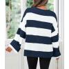 imageZESICA Womens Fall Long Sleeve Crew Neck Striped Color Block Comfy Loose Oversized Knitted Pullover SweaterNavy