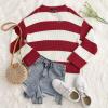 imageZESICA Womens Fall Long Sleeve Crew Neck Striped Color Block Comfy Loose Oversized Knitted Pullover SweaterRed
