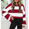 imageZESICA Womens Fall Long Sleeve Crew Neck Striped Color Block Comfy Loose Oversized Knitted Pullover SweaterRed