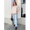 imageZESICA Womens Striped Sweaters Casual Long Sleeve Mock Neck Contrast Color Comfy Loose Knit Pullover TopsApricot