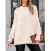 imageZESICA Womens Striped Sweaters Casual Long Sleeve Mock Neck Contrast Color Comfy Loose Knit Pullover TopsApricot