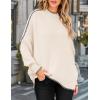 imageZESICA Womens Striped Sweaters Casual Long Sleeve Mock Neck Contrast Color Comfy Loose Knit Pullover TopsApricot
