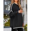 imageZESICA Womens Striped Sweaters Casual Long Sleeve Mock Neck Contrast Color Comfy Loose Knit Pullover TopsBlack