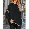 imageZESICA Womens Striped Sweaters Casual Long Sleeve Mock Neck Contrast Color Comfy Loose Knit Pullover TopsBlack