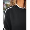 imageZESICA Womens Striped Sweaters Casual Long Sleeve Mock Neck Contrast Color Comfy Loose Knit Pullover TopsBlack