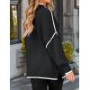 imageZESICA Womens Striped Sweaters Casual Long Sleeve Mock Neck Contrast Color Comfy Loose Knit Pullover TopsBlack
