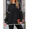imageZESICA Womens Striped Sweaters Casual Long Sleeve Mock Neck Contrast Color Comfy Loose Knit Pullover TopsBlack