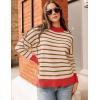 imageZESICA Womens Striped Sweaters Casual Long Sleeve Mock Neck Contrast Color Comfy Loose Knit Pullover TopsBrown