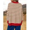 imageZESICA Womens Striped Sweaters Casual Long Sleeve Mock Neck Contrast Color Comfy Loose Knit Pullover TopsBrown