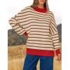 imageZESICA Womens Striped Sweaters Casual Long Sleeve Mock Neck Contrast Color Comfy Loose Knit Pullover TopsBrown