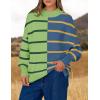 imageZESICA Womens Striped Sweaters Casual Long Sleeve Mock Neck Contrast Color Comfy Loose Knit Pullover TopsGreen