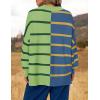 imageZESICA Womens Striped Sweaters Casual Long Sleeve Mock Neck Contrast Color Comfy Loose Knit Pullover TopsGreen