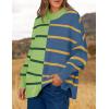 imageZESICA Womens Striped Sweaters Casual Long Sleeve Mock Neck Contrast Color Comfy Loose Knit Pullover TopsGreen