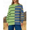 imageZESICA Womens Striped Sweaters Casual Long Sleeve Mock Neck Contrast Color Comfy Loose Knit Pullover TopsGreen