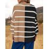 imageZESICA Womens Striped Sweaters Casual Long Sleeve Mock Neck Contrast Color Comfy Loose Knit Pullover TopsKhaki