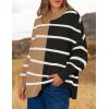 imageZESICA Womens Striped Sweaters Casual Long Sleeve Mock Neck Contrast Color Comfy Loose Knit Pullover TopsKhaki