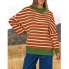 imageZESICA Womens Striped Sweaters Casual Long Sleeve Mock Neck Contrast Color Comfy Loose Knit Pullover TopsOrange