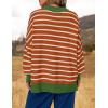 imageZESICA Womens Striped Sweaters Casual Long Sleeve Mock Neck Contrast Color Comfy Loose Knit Pullover TopsOrange