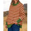 imageZESICA Womens Striped Sweaters Casual Long Sleeve Mock Neck Contrast Color Comfy Loose Knit Pullover TopsOrange